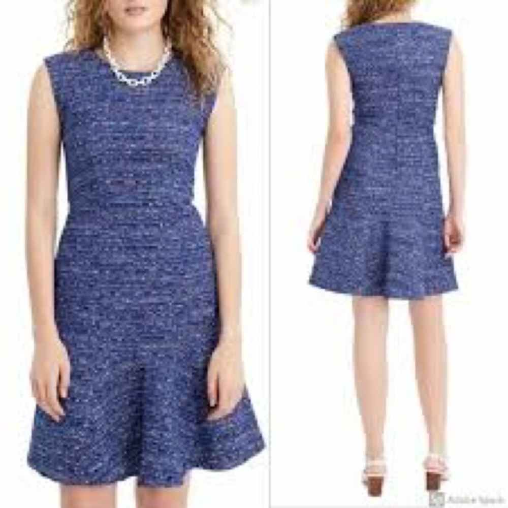 NEW J. CREW Cobalt Blue Coco Tweed Boucle Fluted Flare Hem A-Line Midi Dress 10